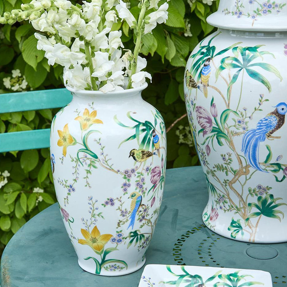 10" Bird & Blossom Chinoiserie Vase