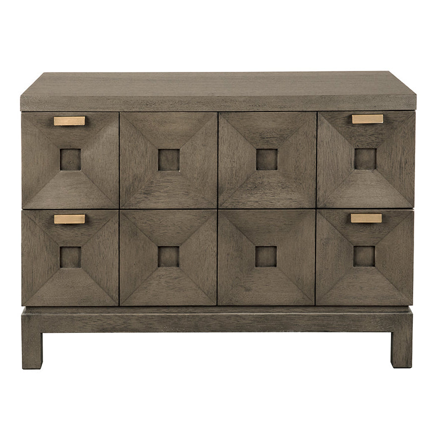 Noir Musashi Greige Walnut Large 2 Drawer Chest, Greige Walnut finish with brass