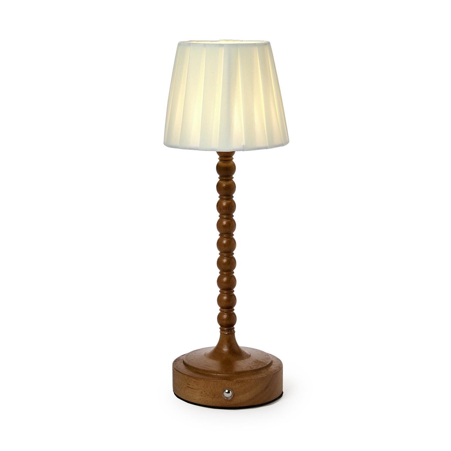 LED Cordless Beaded Wood Pole Table Lamp with Fabric Pleated Shade in Gift Box