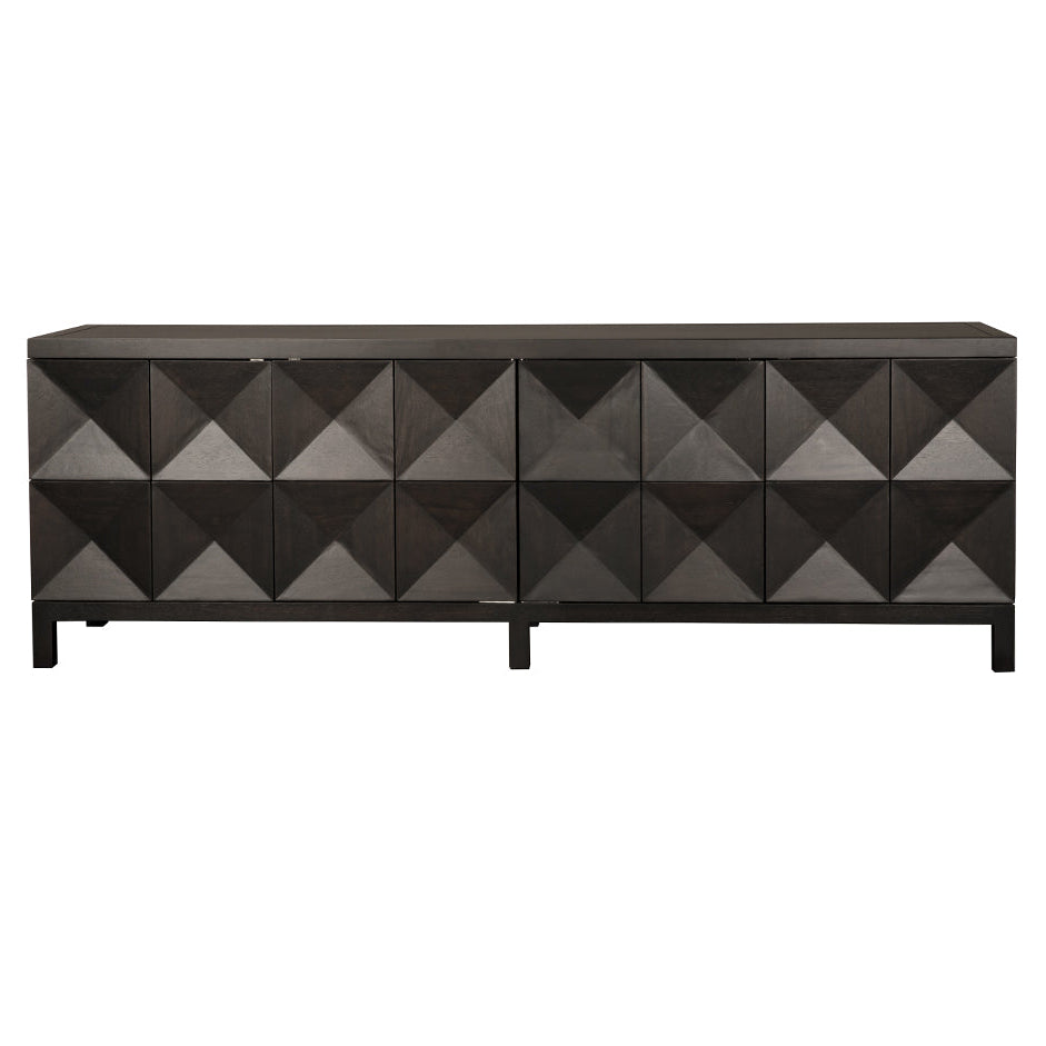 Noir Quadrant Ebony 4 Door Sideboard, geometric four-door face