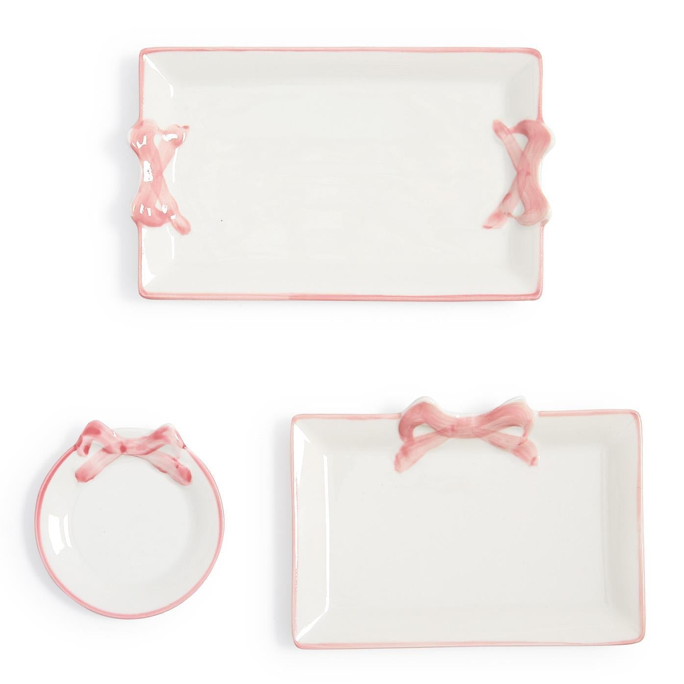 Pretty Bow Hand-Painted Tray Set of 3