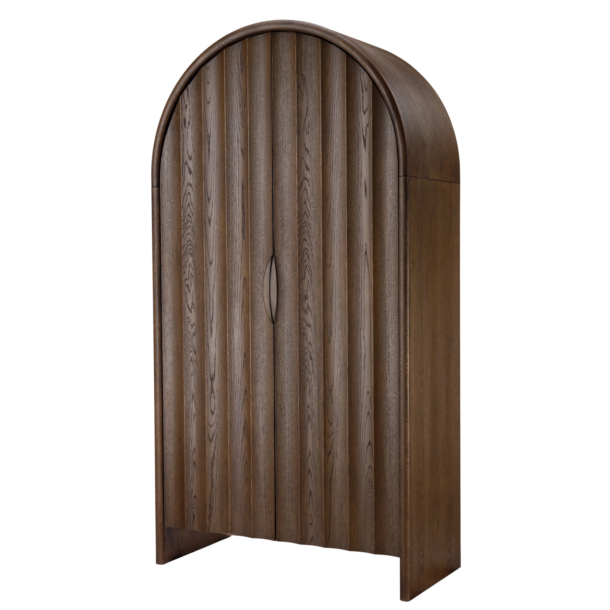 Jamie Young Finley Brown Sugar Oak Fluted Arched Cabinet