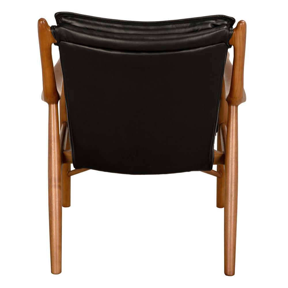 Noir Weston Chair with Black Leather, box cushions with knife-edge detailing