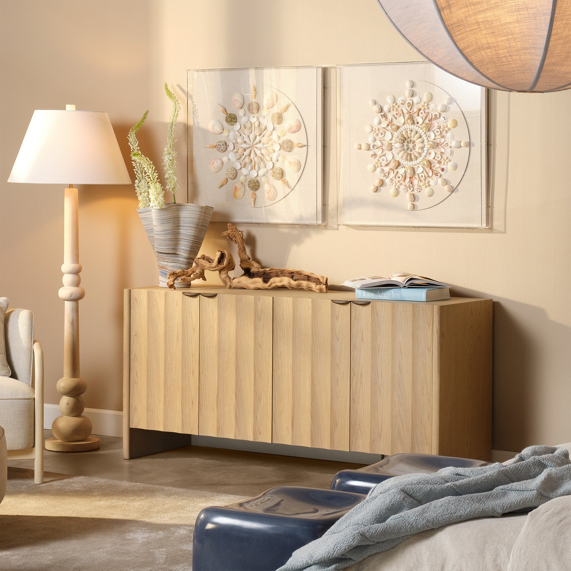 Jamie Young Finley Pale Oak Fluted Four Door Credenza