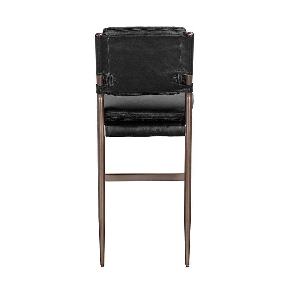 Noir Wooster Ebony Black Leather Bar Chair, counter-height bar seating