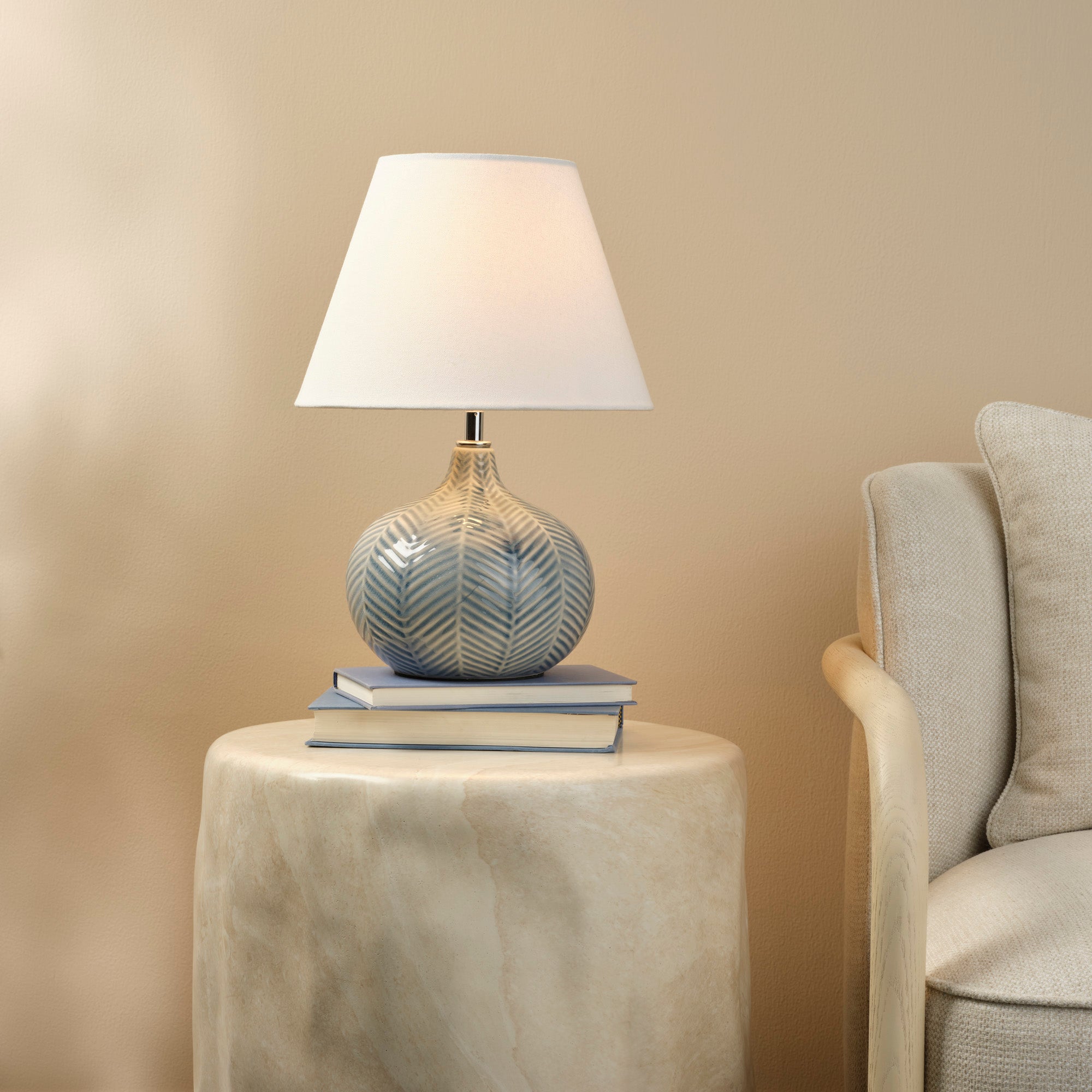 Lifestyle by Jamie Young Fern Ceramic Sky Blue Table Lamp with Linen Shade
