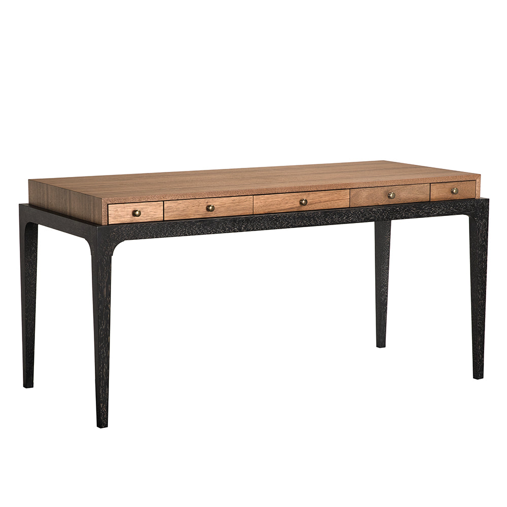 Noir Memphis Desk, Dark Walnut top with brass hardware