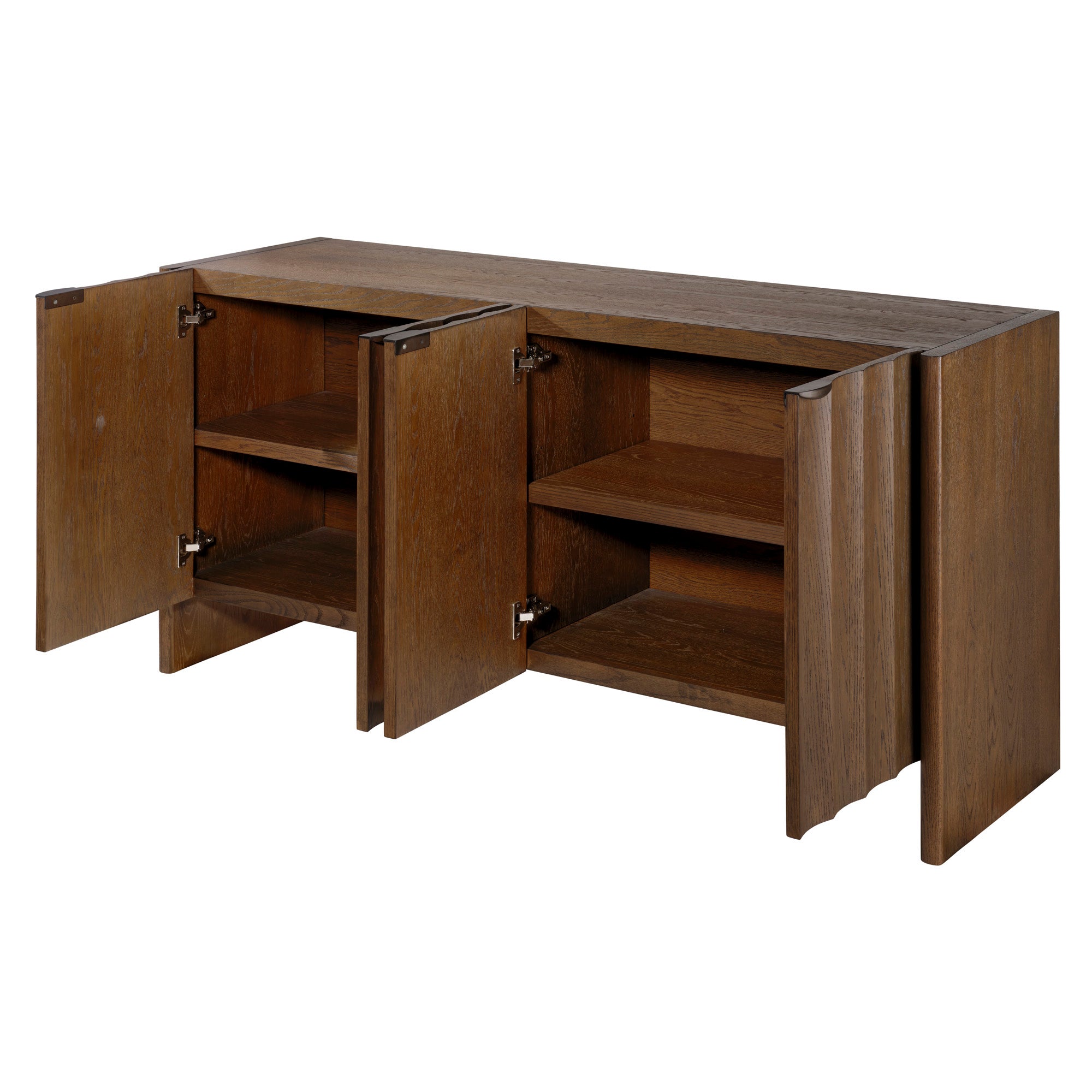 Jamie Young Finley Brown Sugar Oak Fluted Four Door Credenza