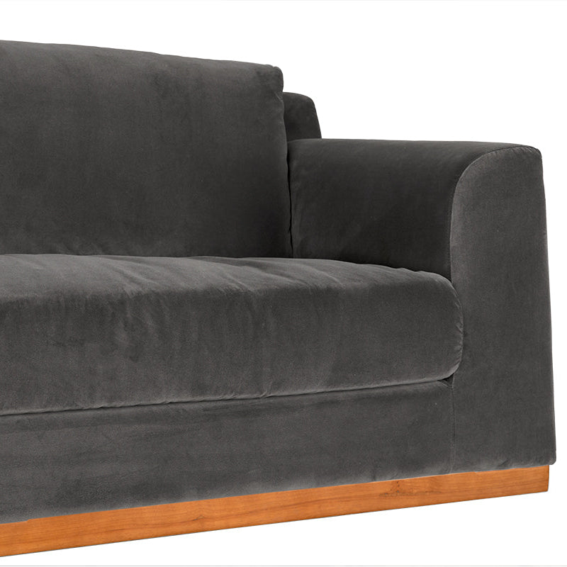 Noir Seville Grey Velvet Sofa, deep tailored seat cushions