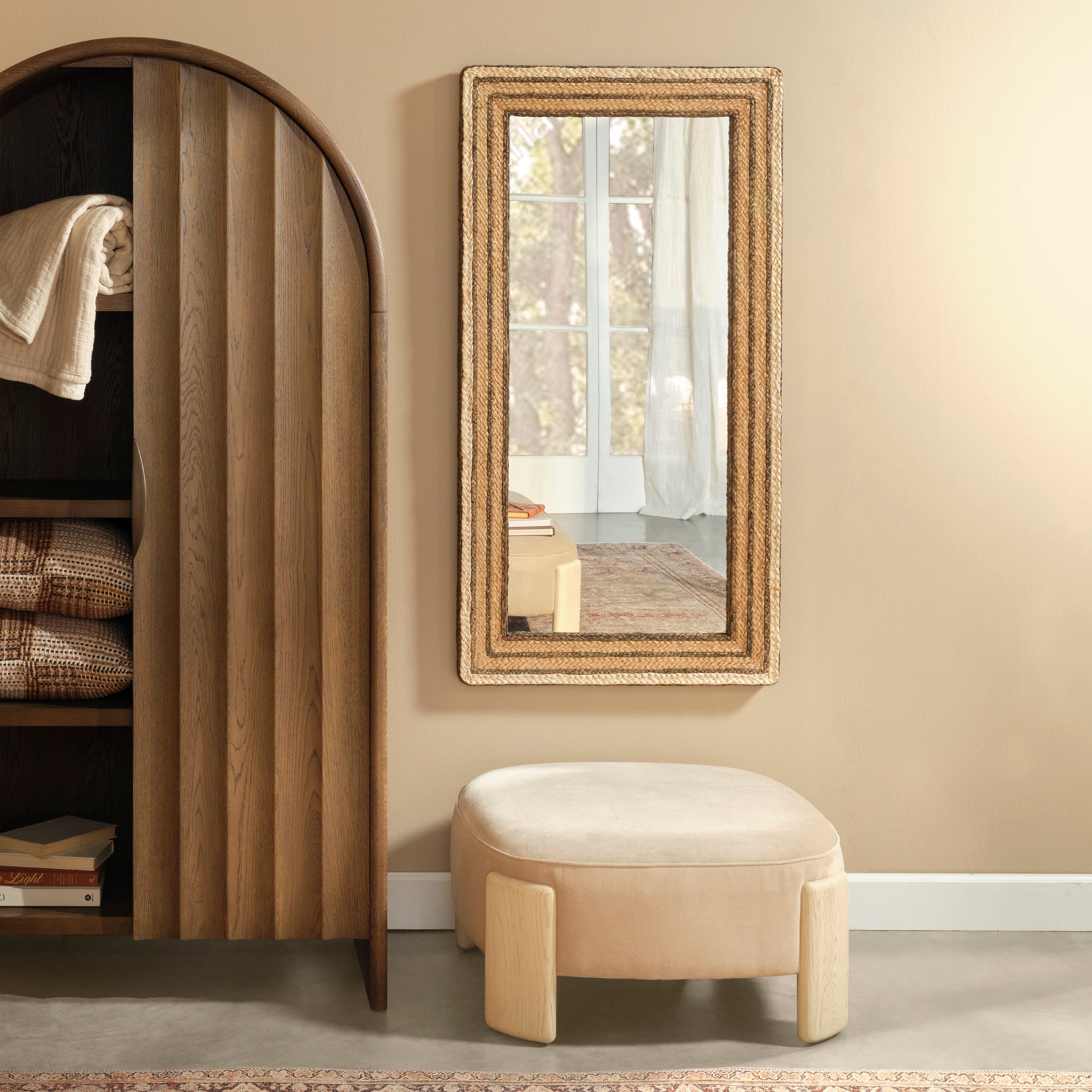 Jamie Young Tarte Earl Grey Velvet and Pale Oak Ottoman