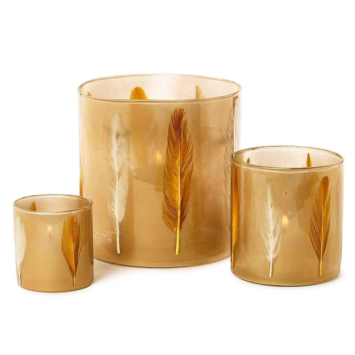 Feather Hurricane Candleholder Set of 3