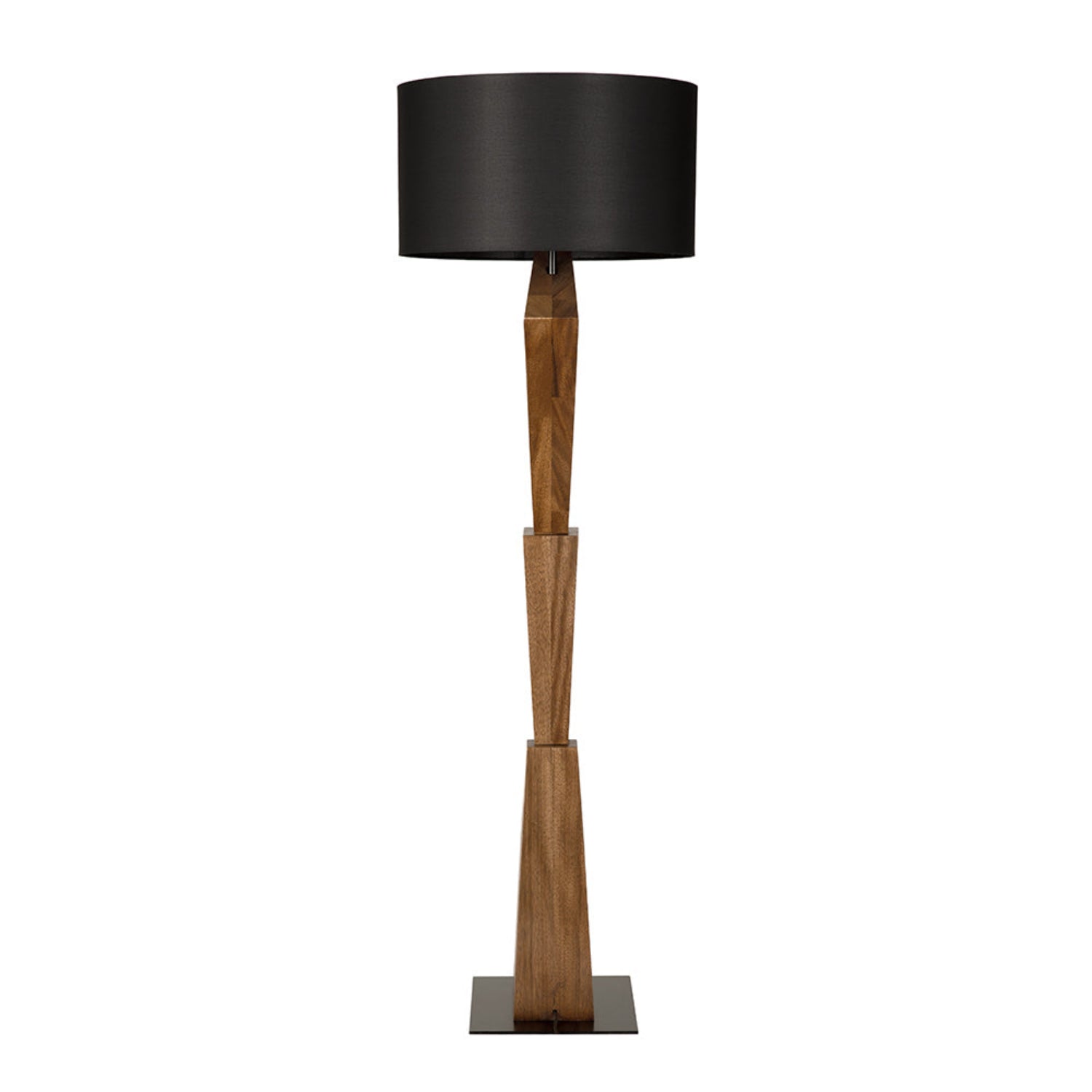 Enigma Ii Floor Lamp with Shade crafted from walnut, iron, and silk shade