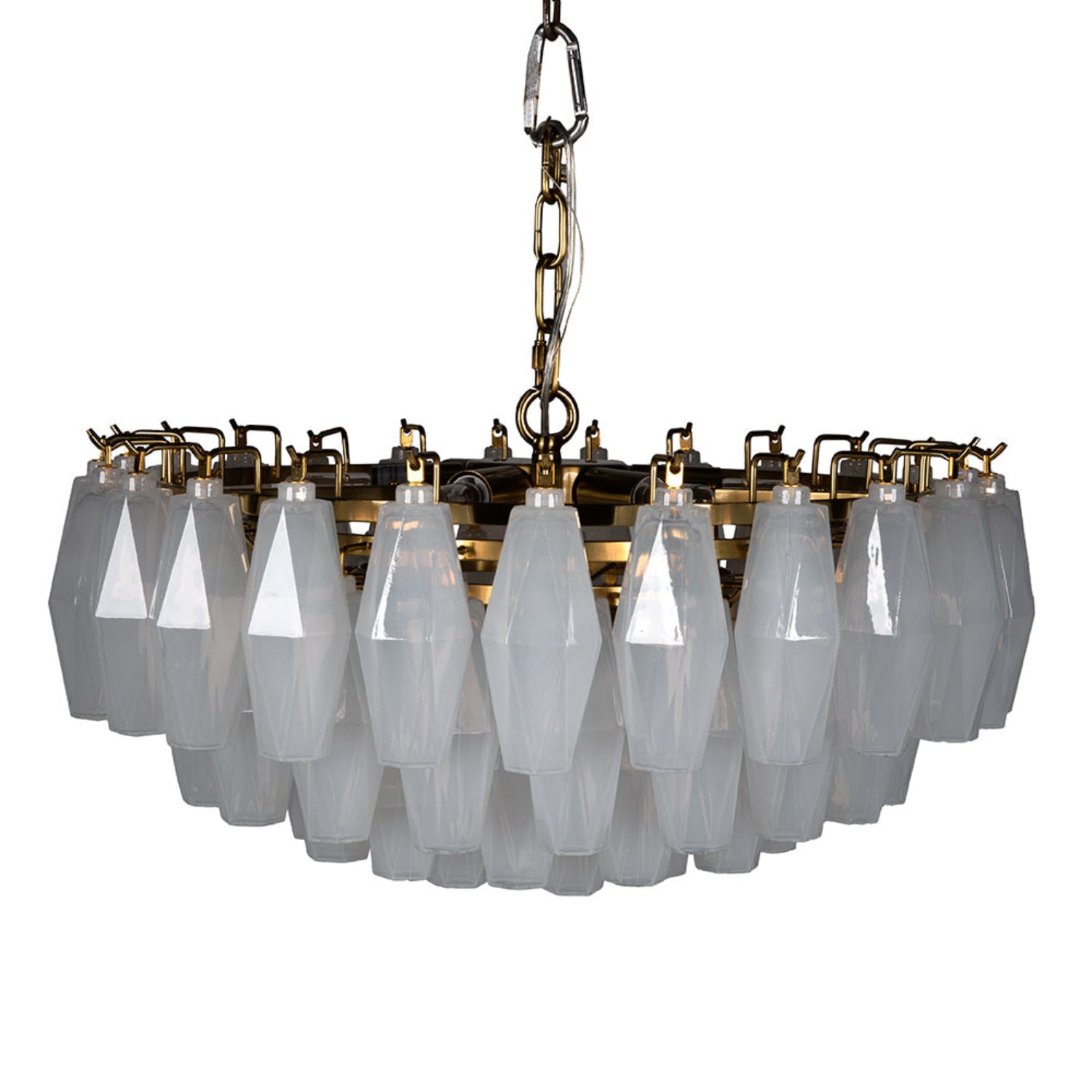 Ludmilla Small Chandelier in antique brass industrial steel and milk glass
