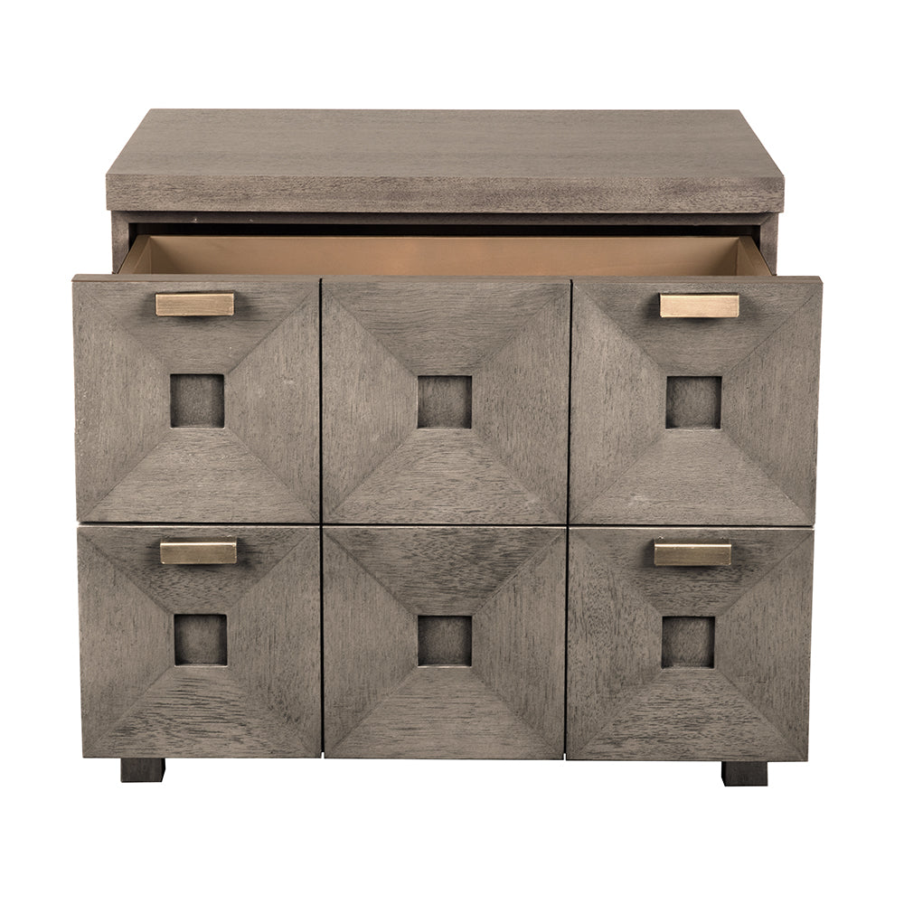 Noir Musashi Greige Walnut Small 2 Drawer Chest, compact walnut sideboard