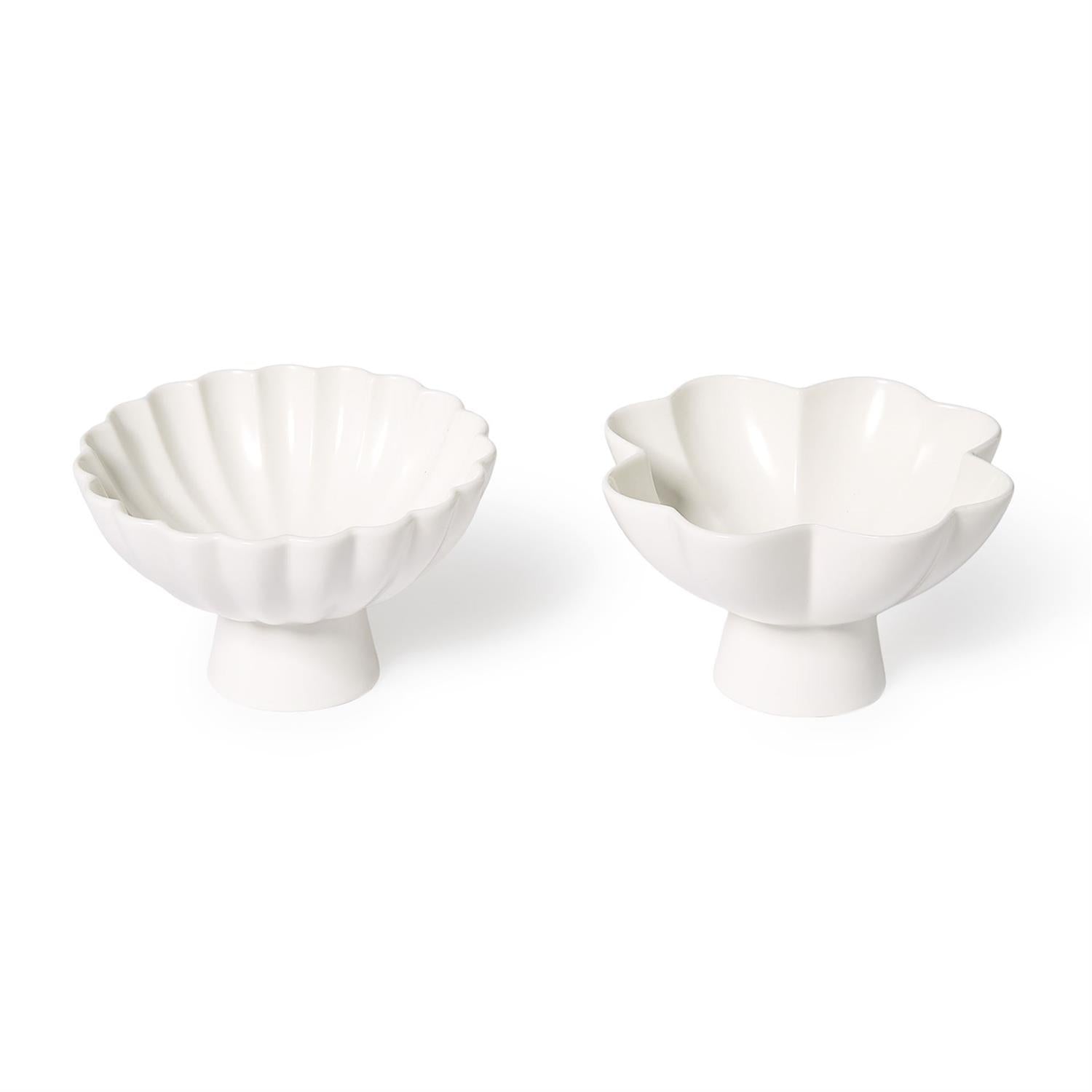 Ruffled Edge Matte White Tidbit Bowl Set of 2