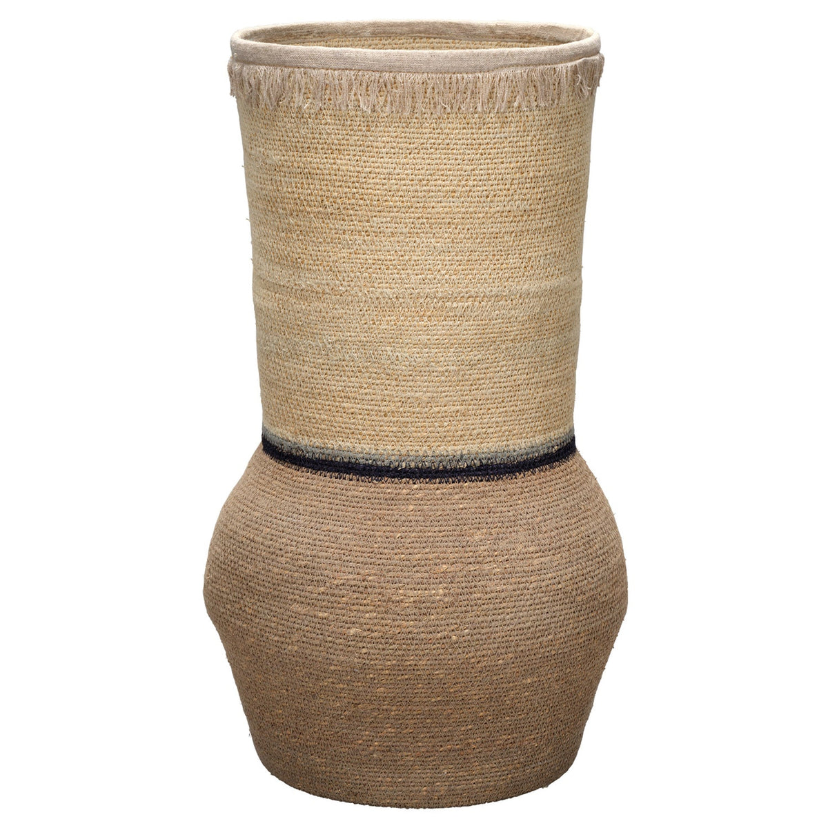 Jamie Young Beetle Taupe Medium Seagrass Basket in Taupe Seagrass, full front view