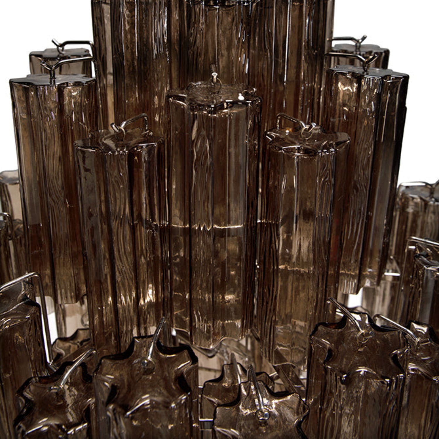 Noir Coco Chandelier crafted from industrial steel and smoke glass