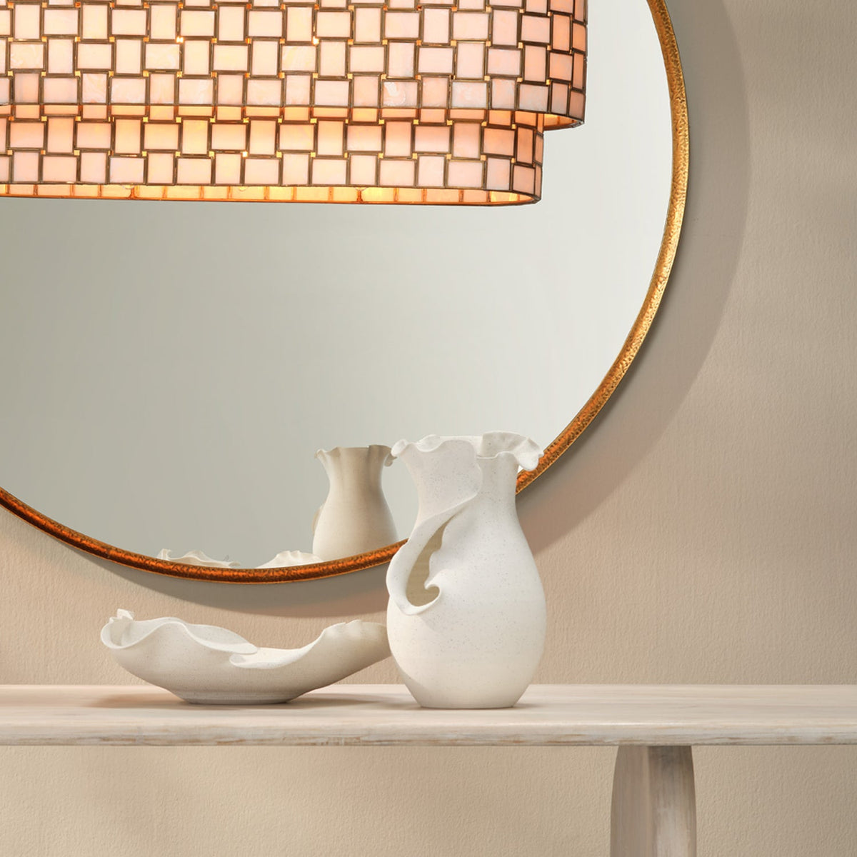 Jamie Young Flutter White Porcelain Vessel in White Porcelain, side profile view