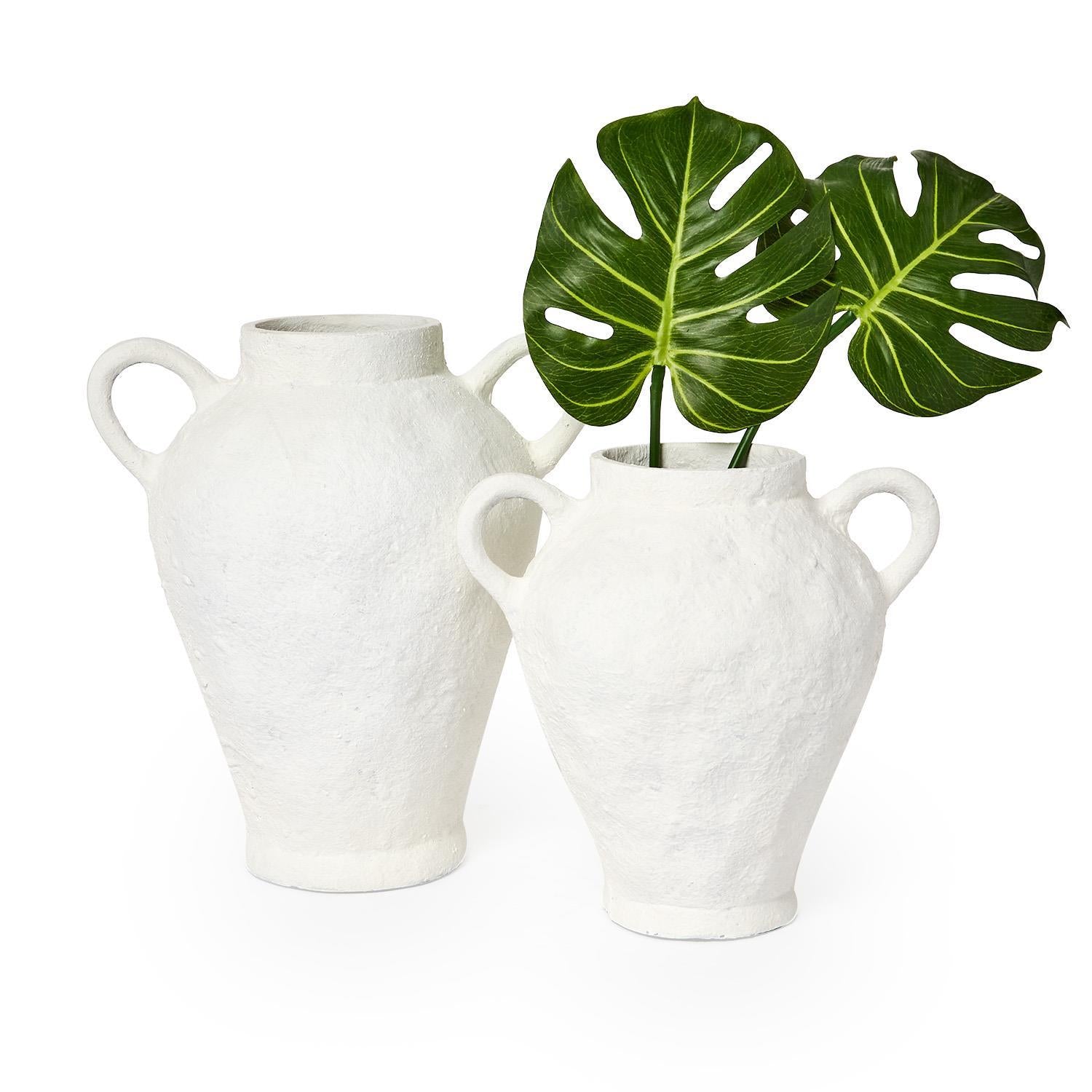 White Limewashed Vase Set of 2
