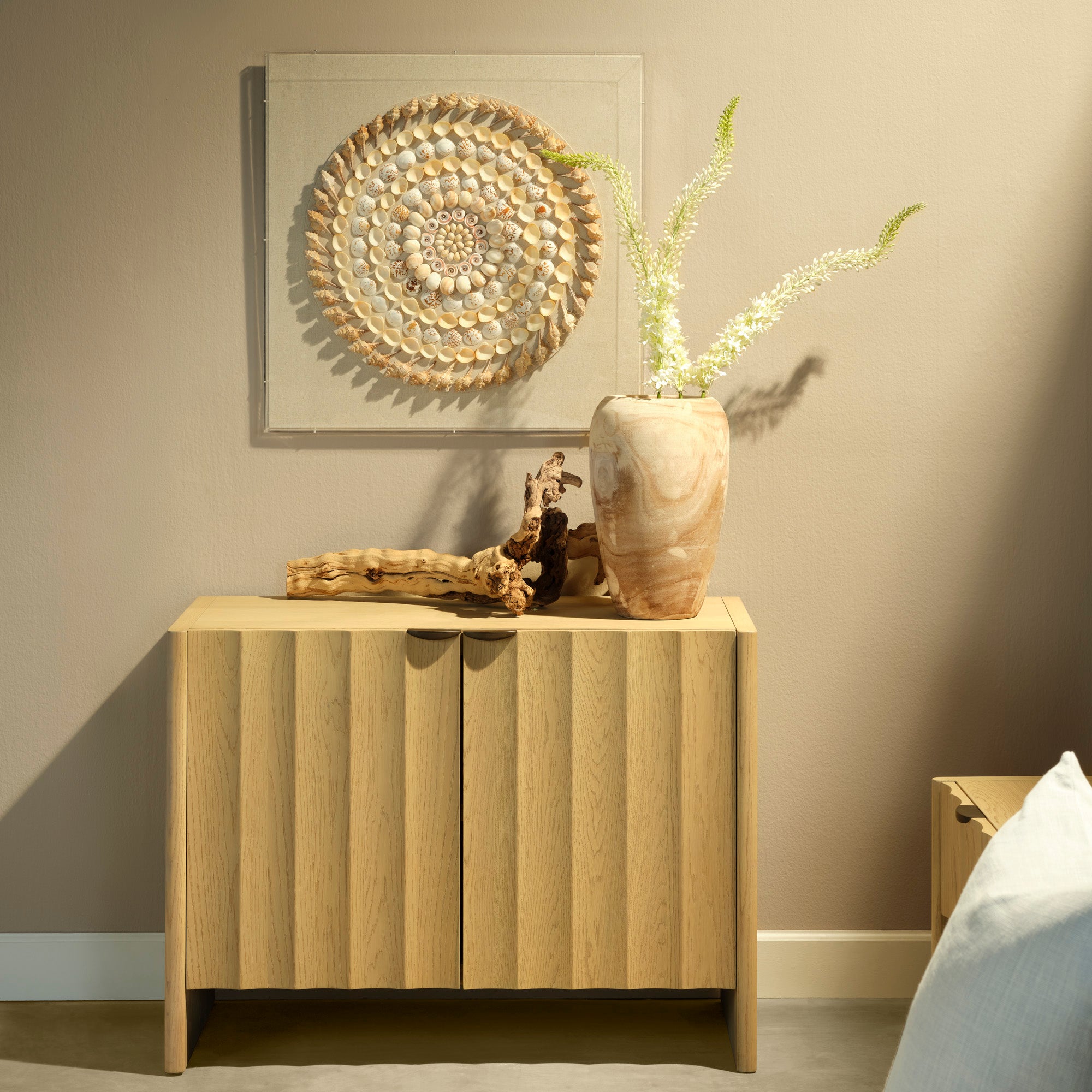 Jamie Young Finley Pale Oak Fluted Two Door Cabinet