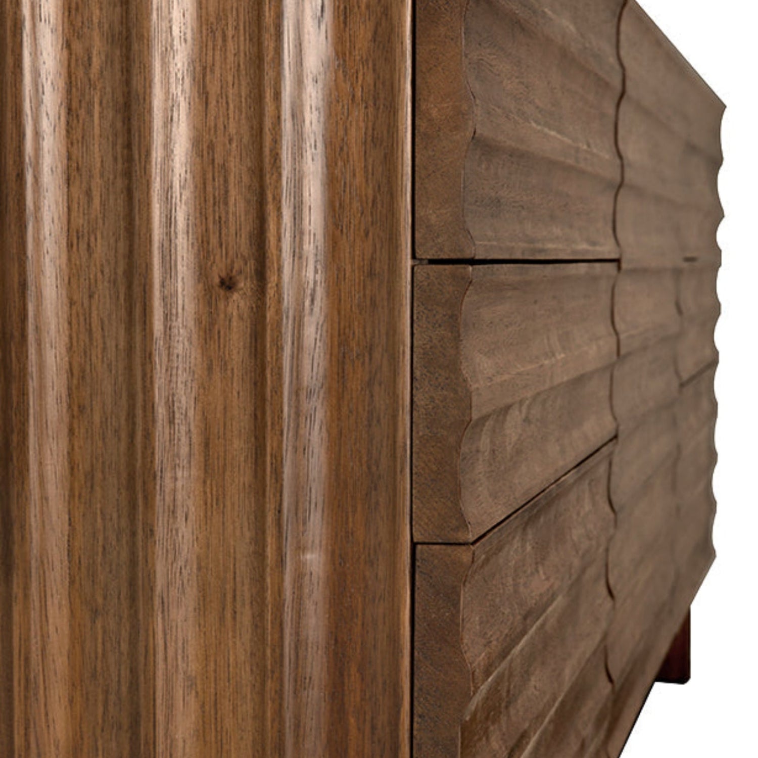 Noir Gauss Dark Walnut Sideboard with Marble Top with six fluted drawer fronts