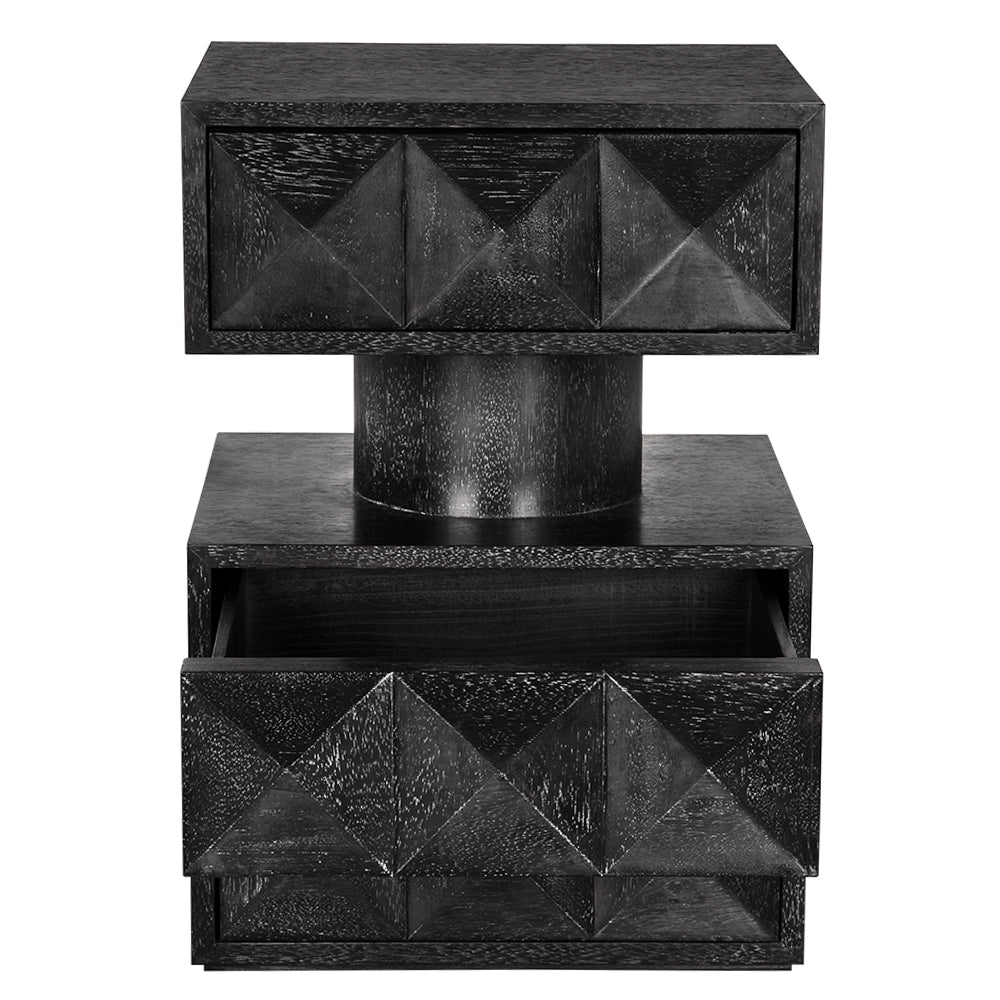 Noir Kingston Side Table, three-drawer storage