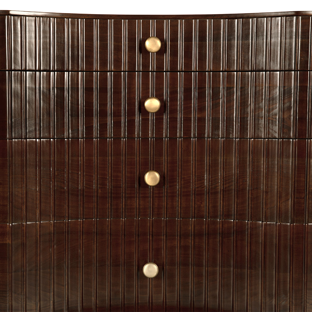 Noir Irene Hand Rubbed Brown Dresser, crafted from mahogany and veneer with brass pulls