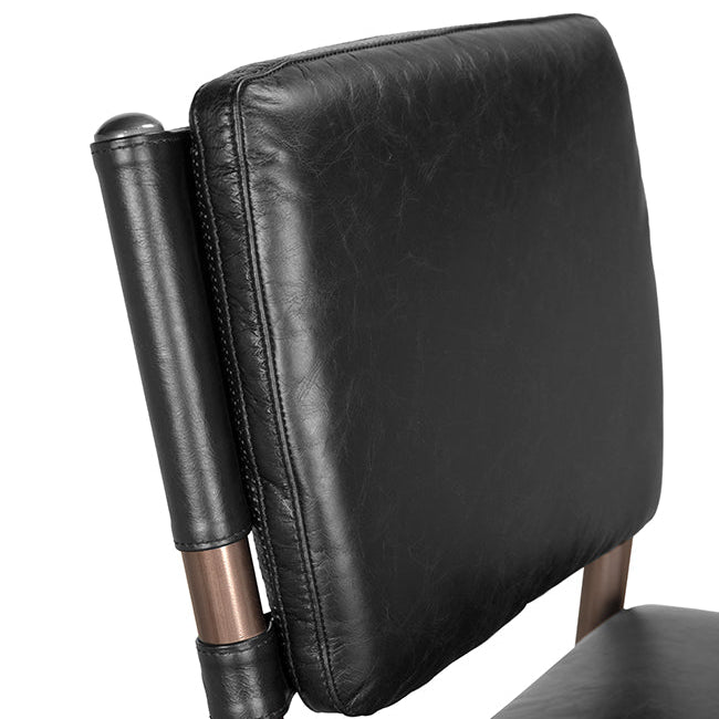 Noir Wooster Ebony Black Leather Bar Chair, Gray Powder Coat finish