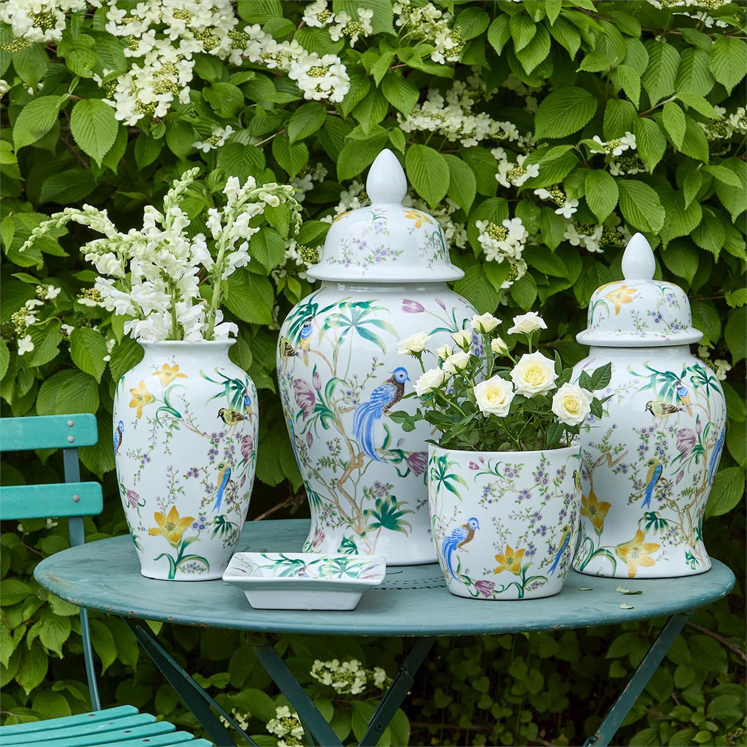 7 1/2" Bird & Blossom Chinoiserie Decorative Tray