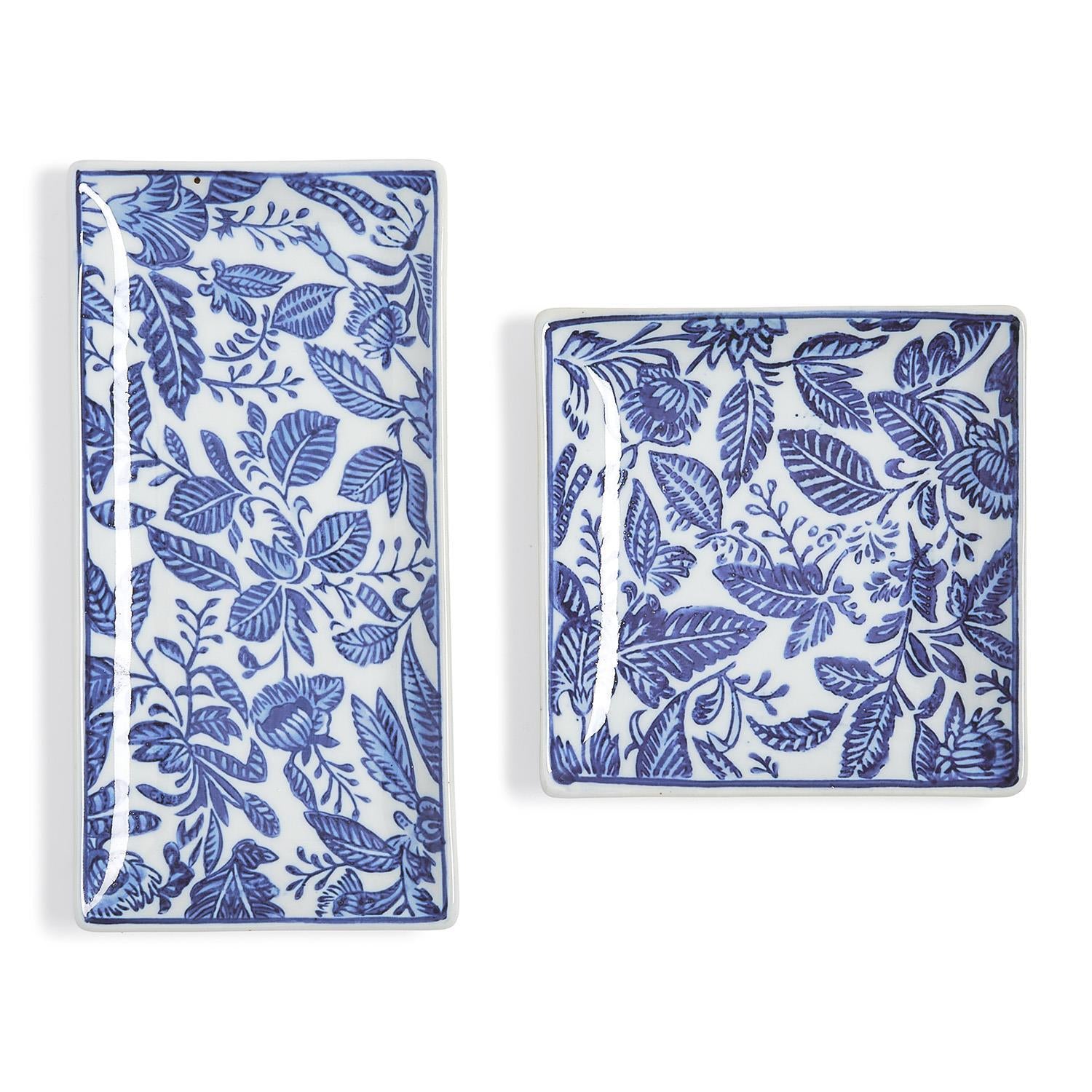 Chinoiserie Hand-Painted Trinket / Desk Tray Set of 2