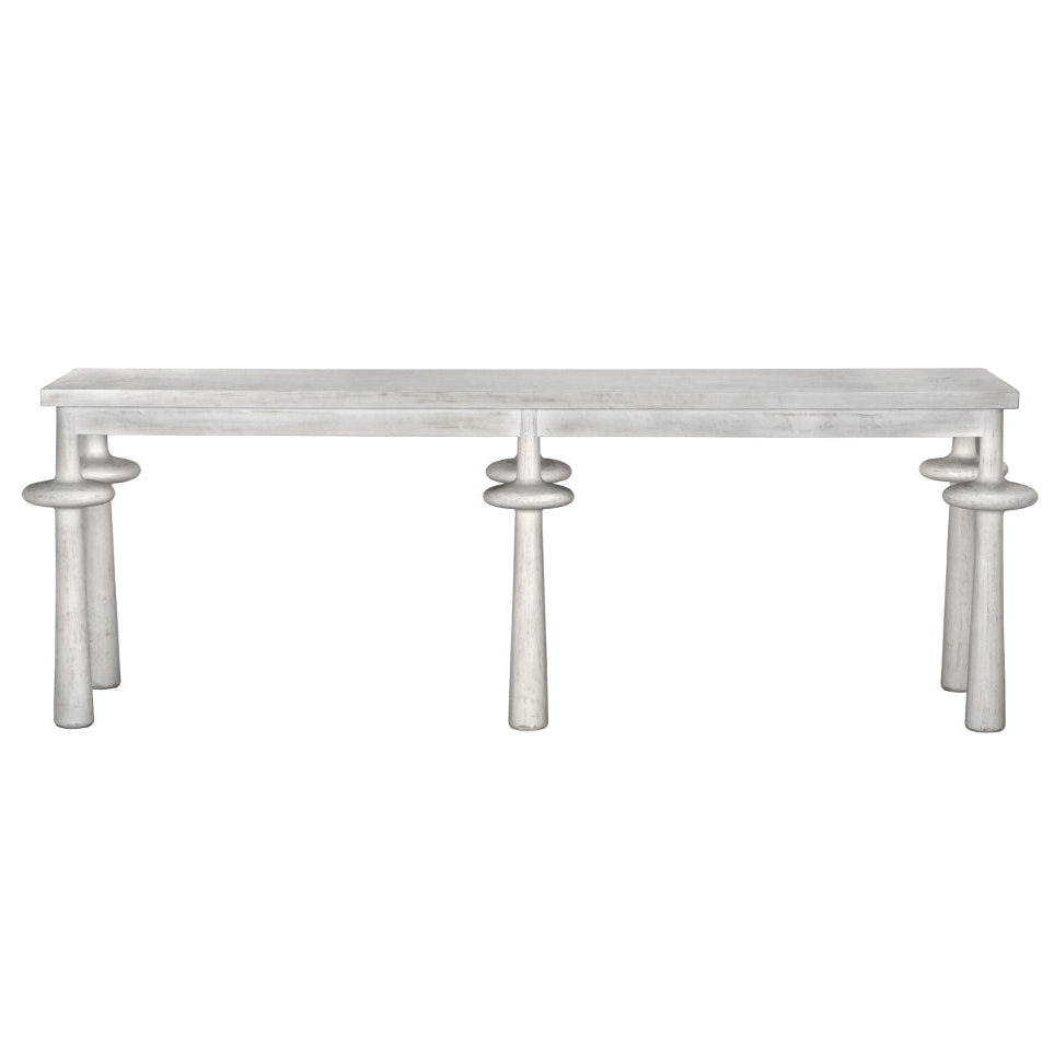Noir Destemonia Console Table, six spindle-like legs with mid-collars