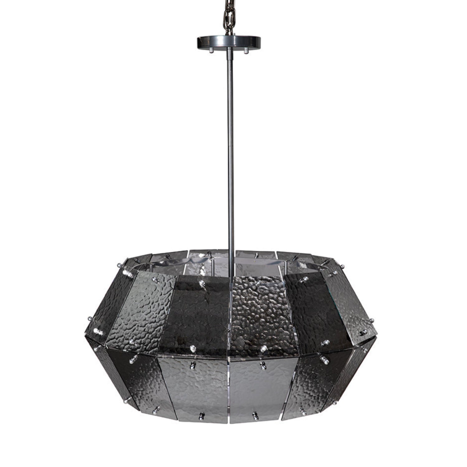 Noir Obsidian Large Chandelier shown in Antique Silver and Smoke Grey Glass