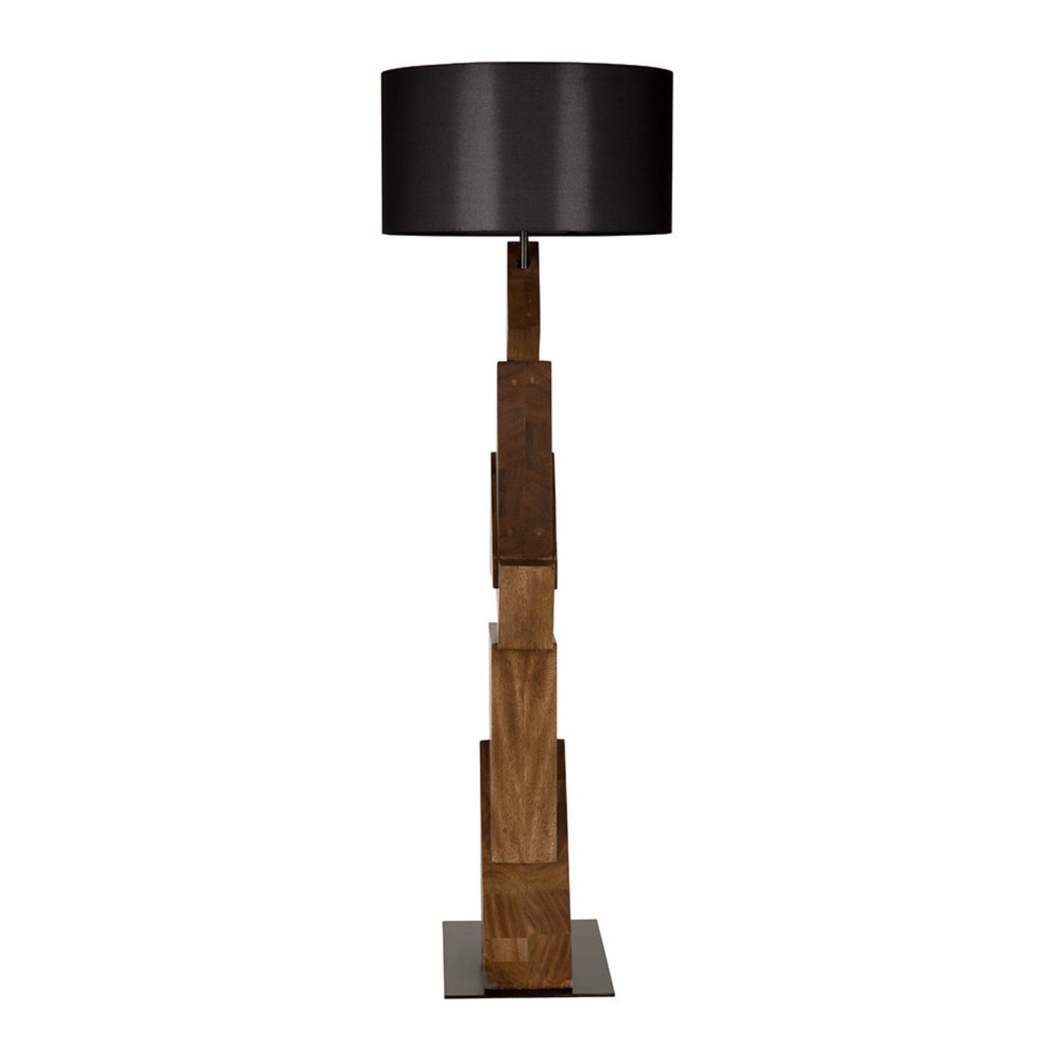 Enigma I Floor Lamp with Shade finished in Dark Walnut and Black Shade