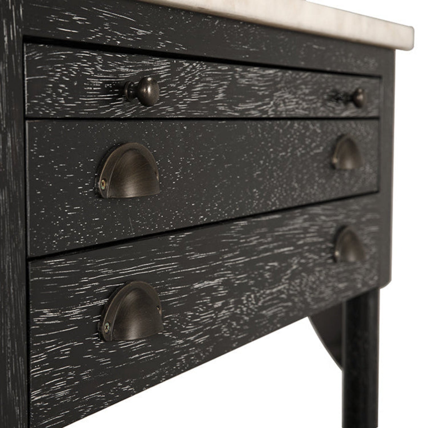Noir Artemio Side Table with Marble Top with two drawers
