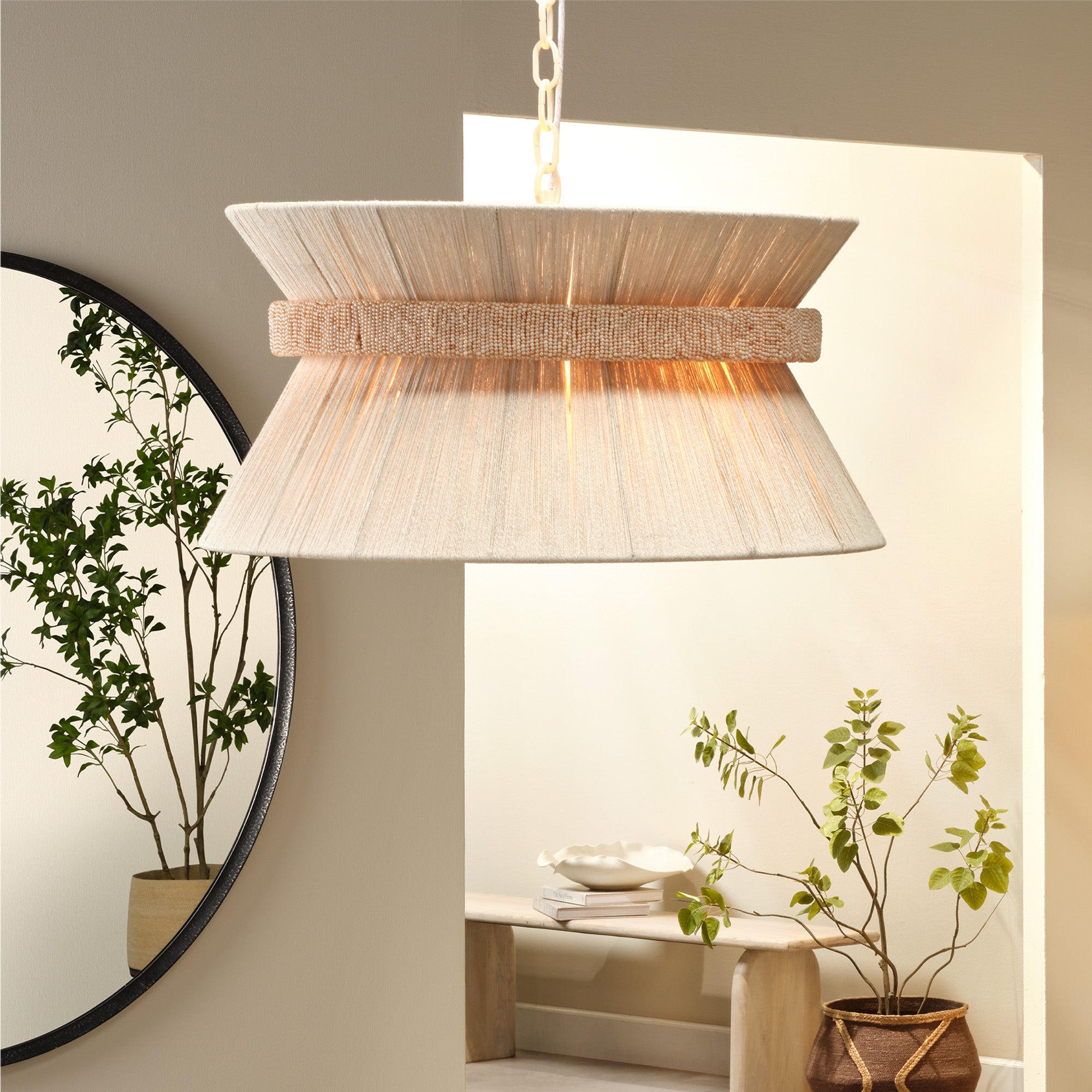 Jamie Young Corset Off-White 3-Light Chandelier