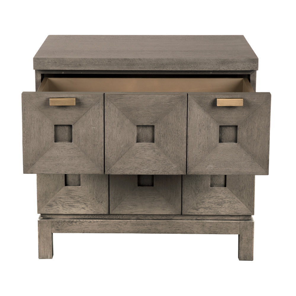 Noir Musashi Greige Walnut Small 2 Drawer Chest, compact monolithic form