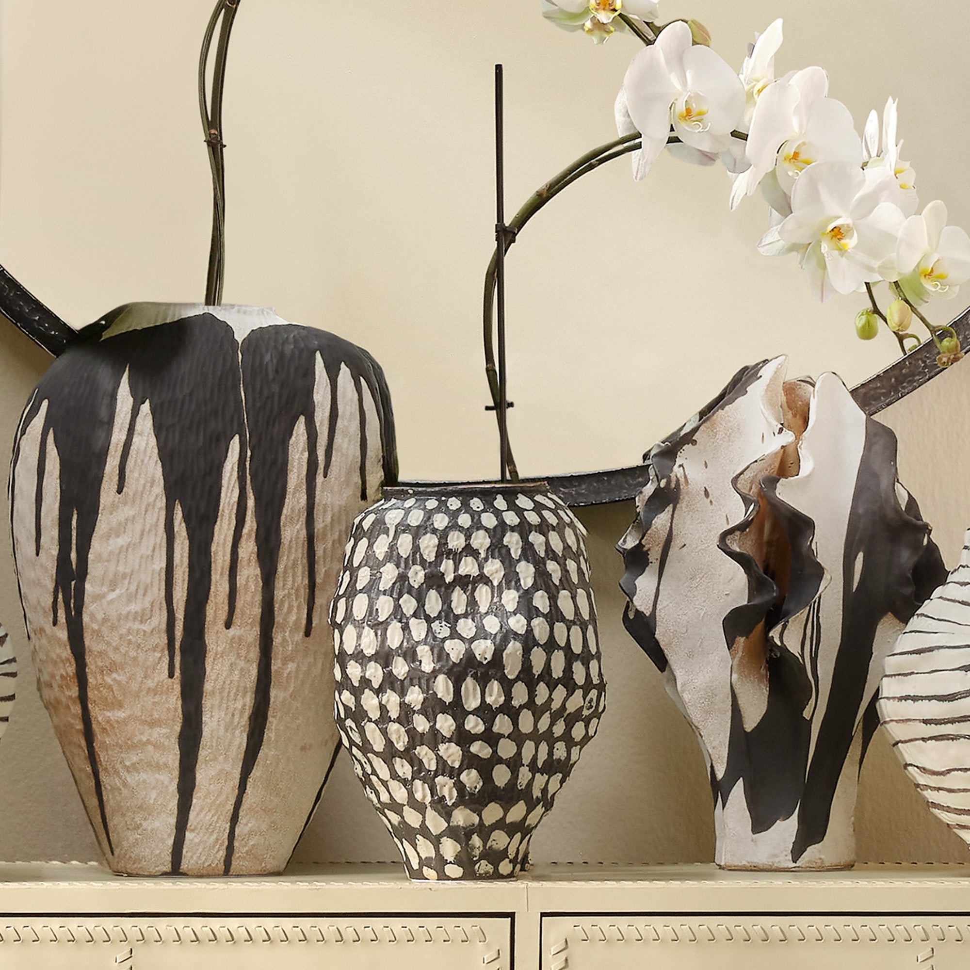 Jamie Young Pinpoint Polka Dot Black and White Ceramic Vase