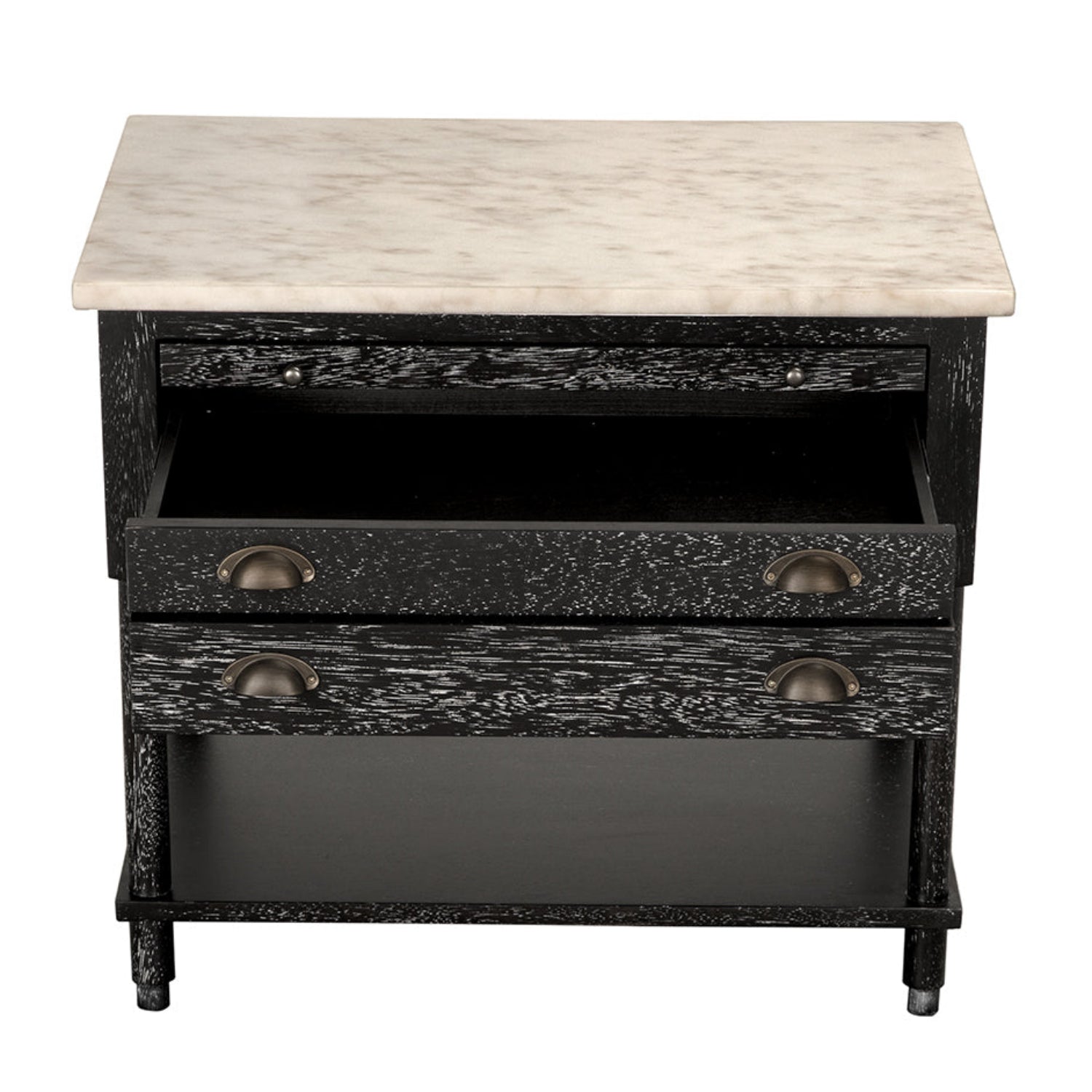 Noir Artemio Side Table with Marble Top at 32 in. W x 21 in. D x 28 in. H