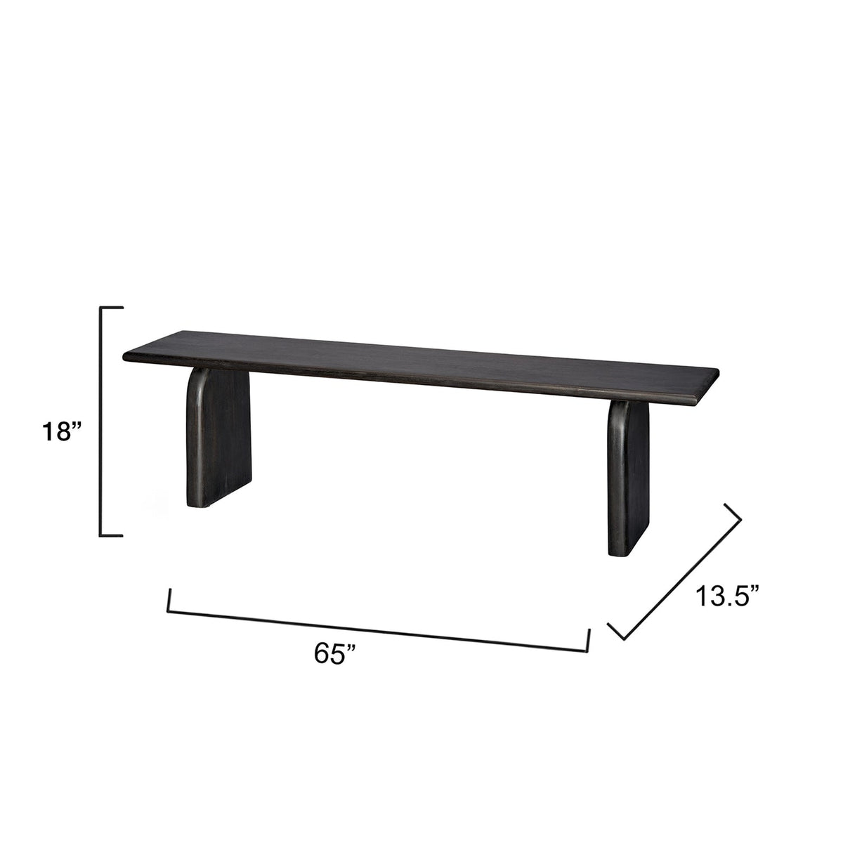 Jamie Young Arc Mango Black Wood Bench in Black Mango Wood, side profile view