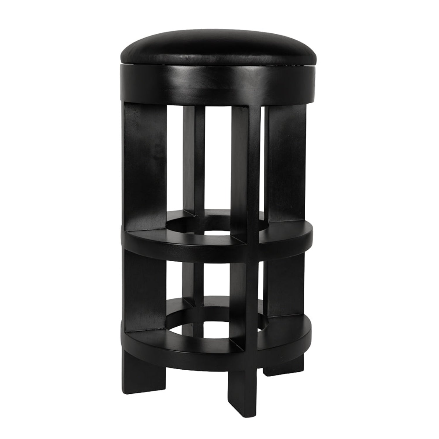 Hand Rubbed Black Berlin Leather Swivel Bar Stool by Noir