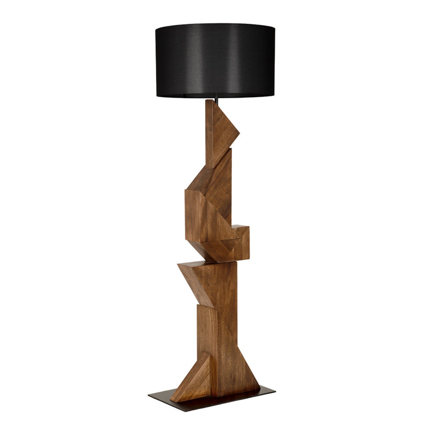 Enigma I Floor Lamp with Shade in dark walnut and black shade walnut, iron, and silk shade