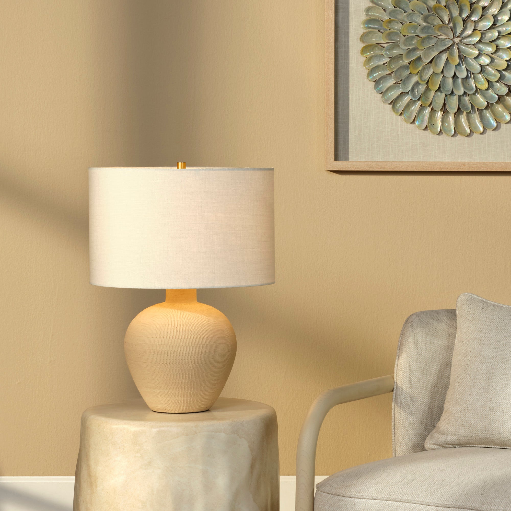 Lifestyle by Jamie Young Macaroon Ceramic Toasted Cream Table Lamp with Linen Shade