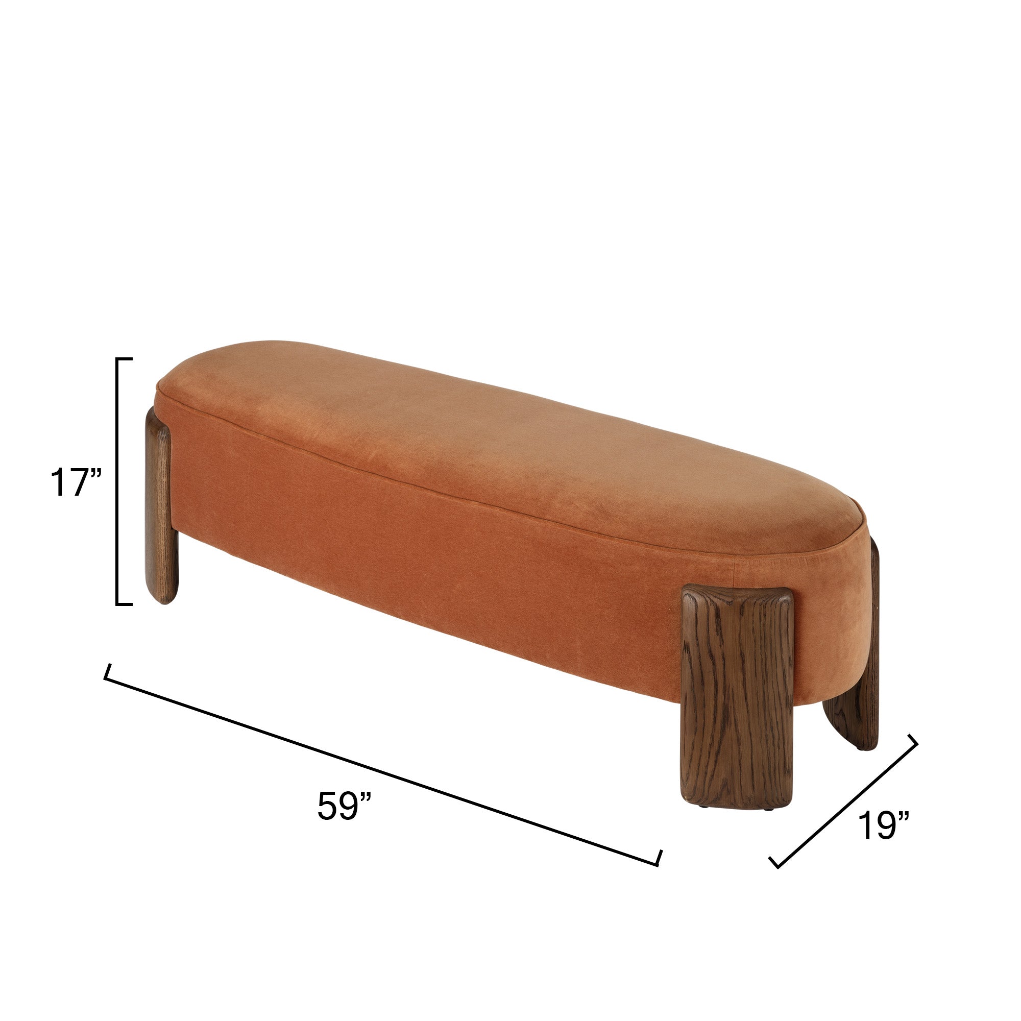 Jamie Young Eclair Terracotta Velvet and Brown Sugar Oak Bench