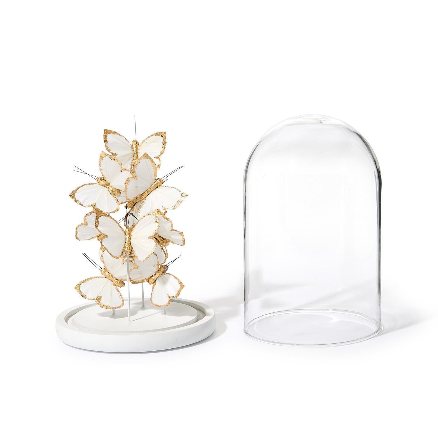 Gold/White Butterfly in Round Dome Set of 2