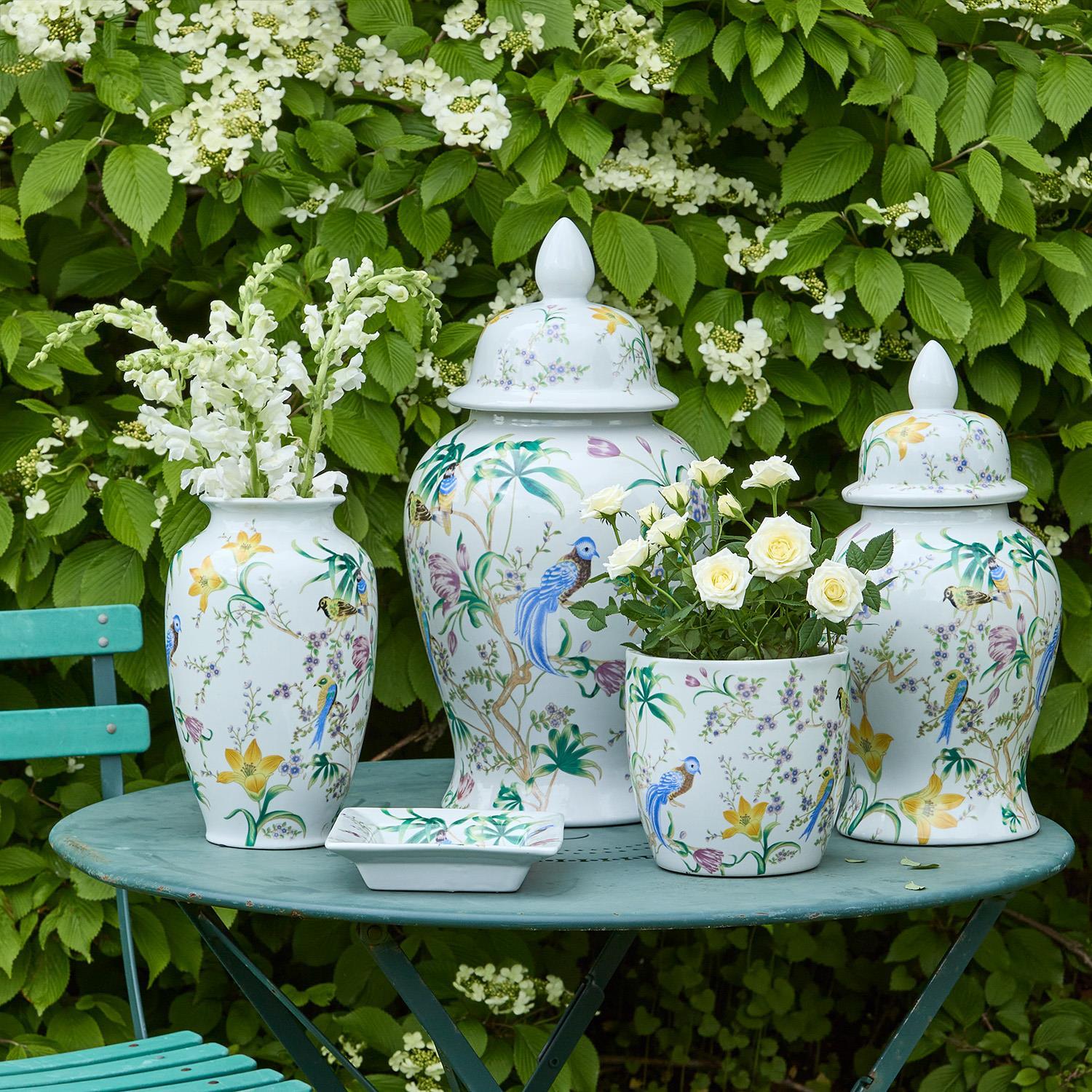 10" Bird & Blossom Chinoiserie Vase
