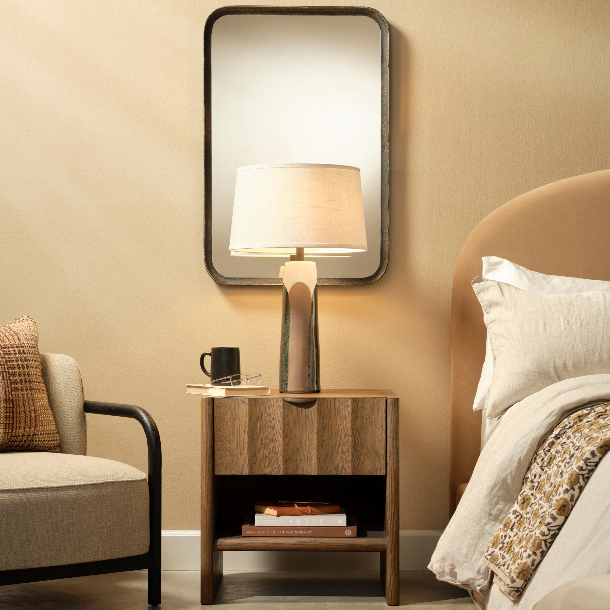 Jamie Young Yukon Ceramic Black and Taupe Table Lamp with Linen Shade