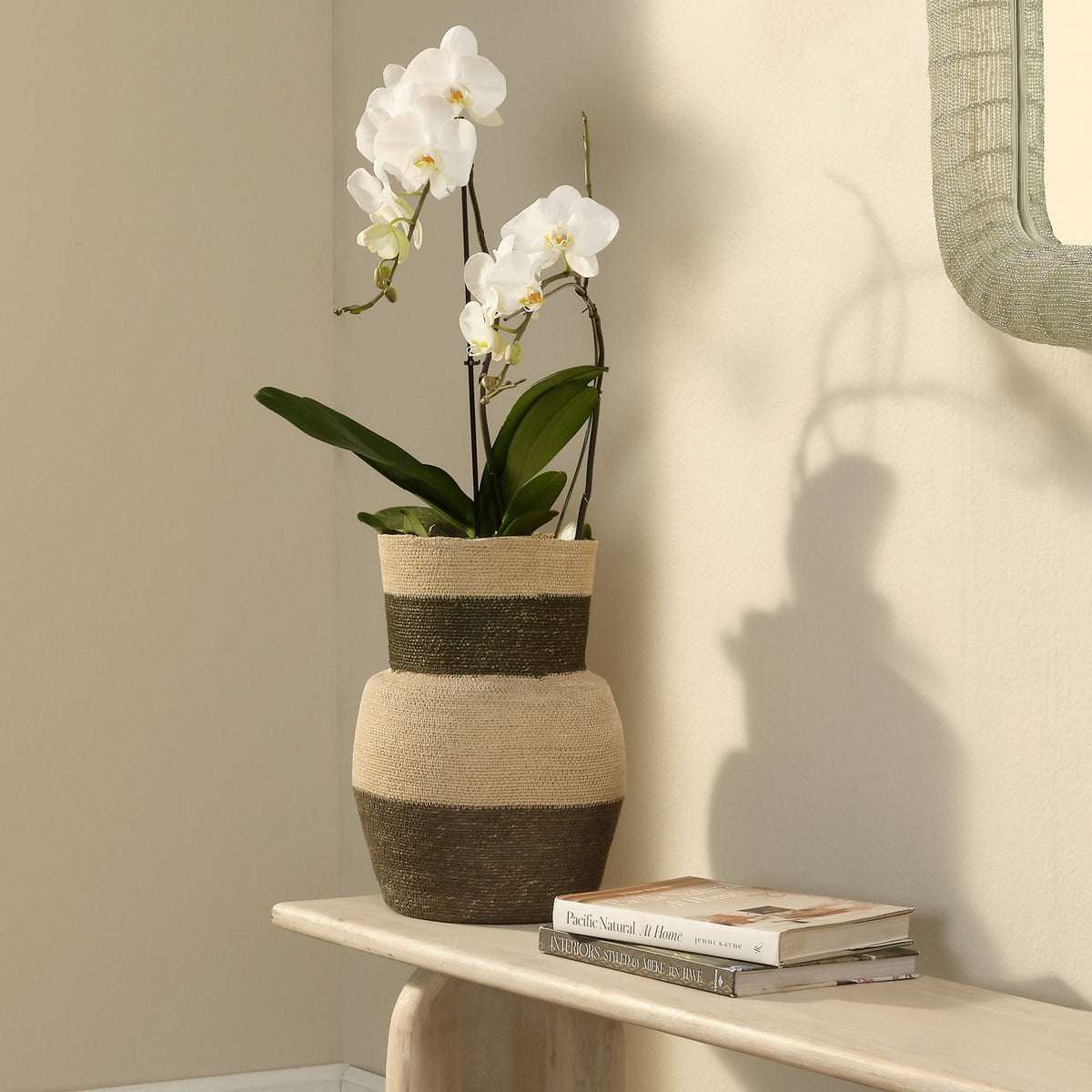 Jamie Young Butterfly Green Seagrass Basket Seagrass weave and Natural, Green finish detail