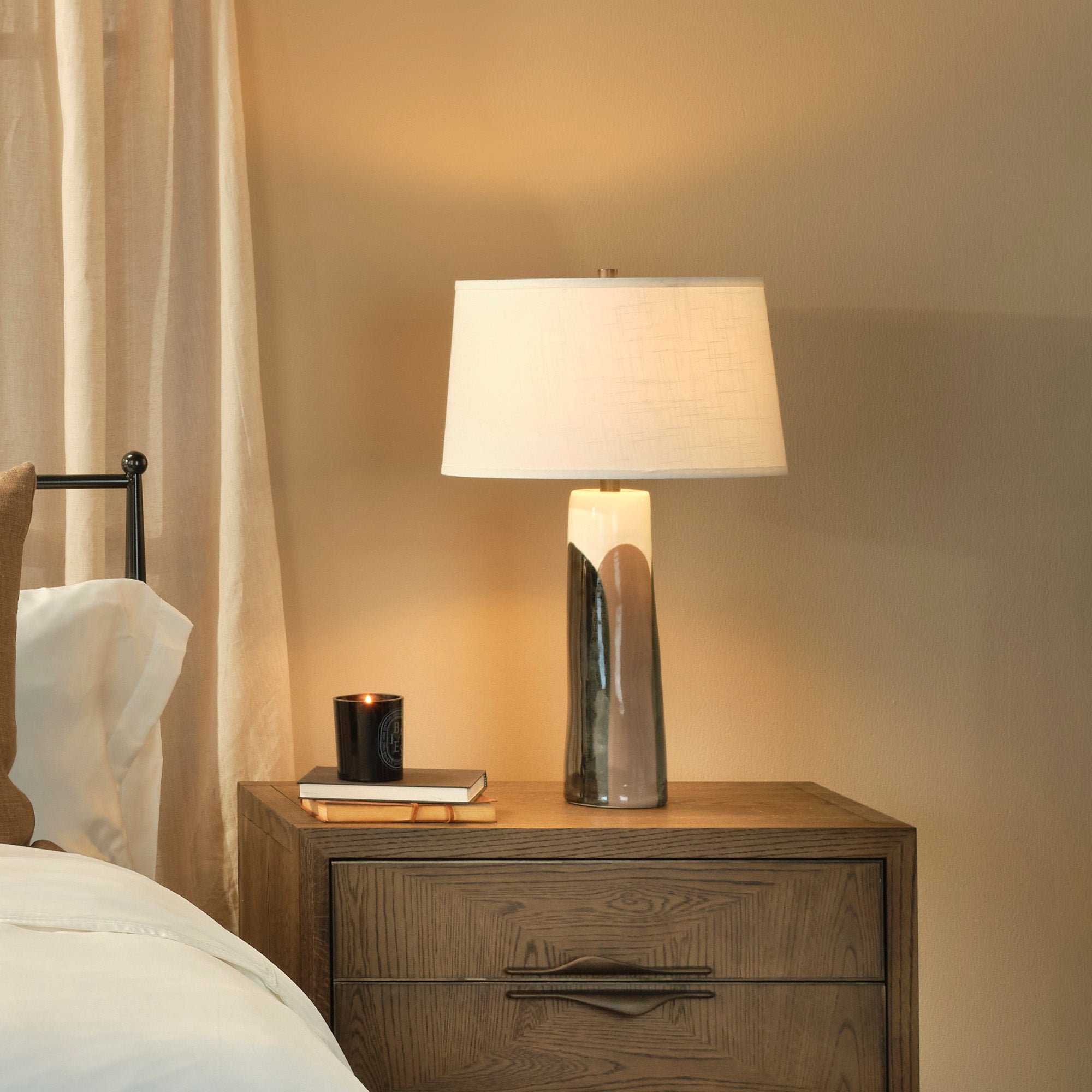 Jamie Young Yukon Ceramic Black and Taupe Table Lamp with Linen Shade