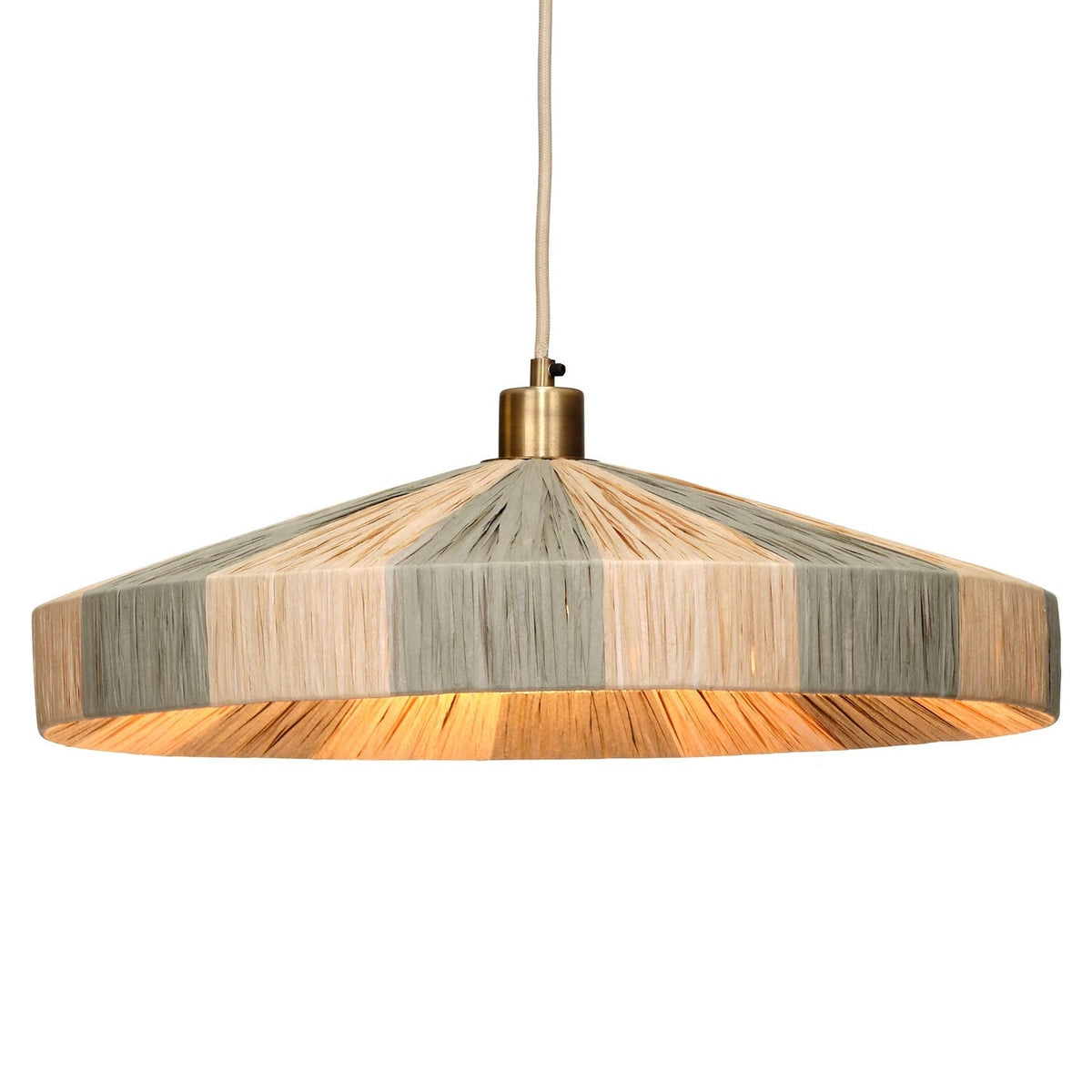 Jamie Young Parasol Green 1-Light Small Pendant in Green Raffia, full front view