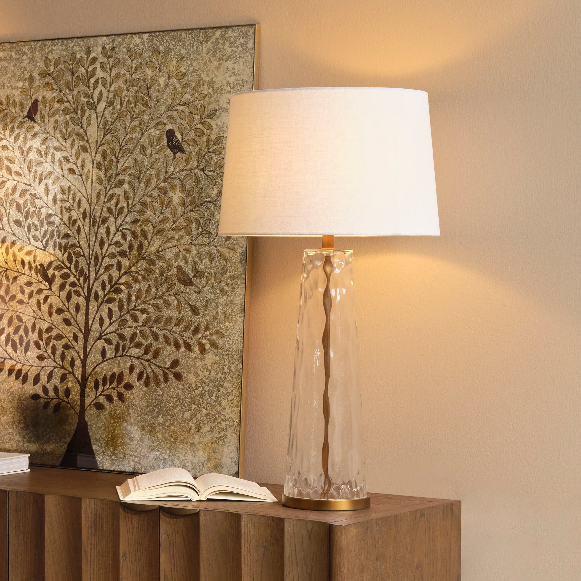 Jamie Young Milan Hammered Clear Glass Table Lamp with Linen Shade